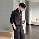 春夏设计韩版休闲百搭镂空针织透视长袖衬衫两色C0574P80，男装衬衫，电商C219