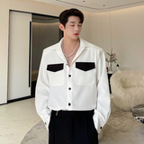 2024春季秀款韩版设计师百搭个性撞色大口袋垫肩衬衫C0393P75，男装衬衫，电商C219