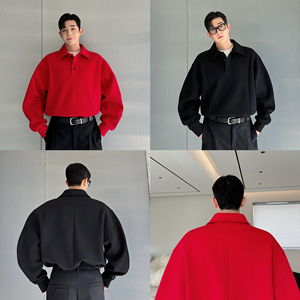 秋冬540克重磅解构美式POLO弯刀袖廓形后领刺绣卫衣W1138  P125图片