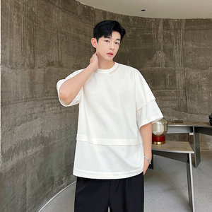 夏款设计师解构拼接珍珠装饰空气针织圆领短袖T恤 T0613 P75图片