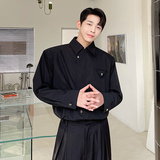 2024春款设计师气质黑白机能解构拉链垫肩长袖衬衫C0367P80，男装衬衫，电商C219