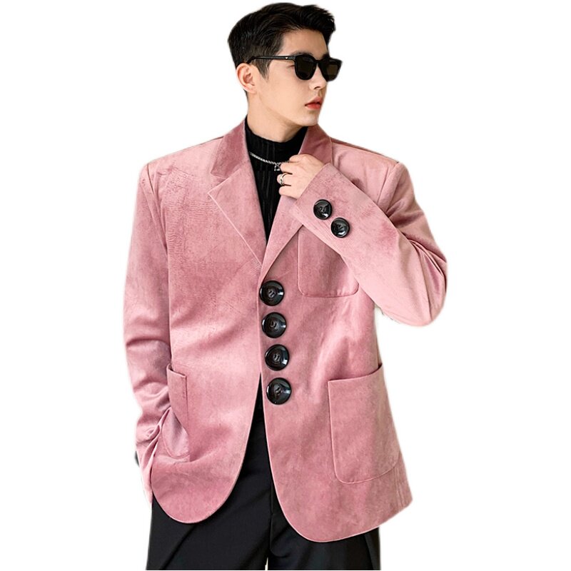 2024秋ins秀款韩版个性大扣子金丝绒面西装礼服外套W0337P125,男装西服,电商C219