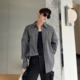 2024春款设计师立体剪裁拉链拼接黑白格子长袖衬衫C0549P100，男装衬衫，电商C219