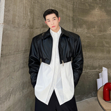 秋款设计师宽肩廓形黑色短款拉链皮夹克外套W0498P115，商品下架区，电商C219