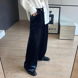 2024春季秀款百搭潮流宽松丝绒牛仔明线直桶阔腿休闲裤K0400P80，男装休闲裤，电商C219