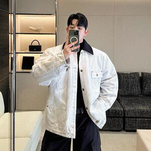 24秋冬P家白色密歇根纯棉水洗做旧脏脏帆布棉服夹克W1146 P220图片