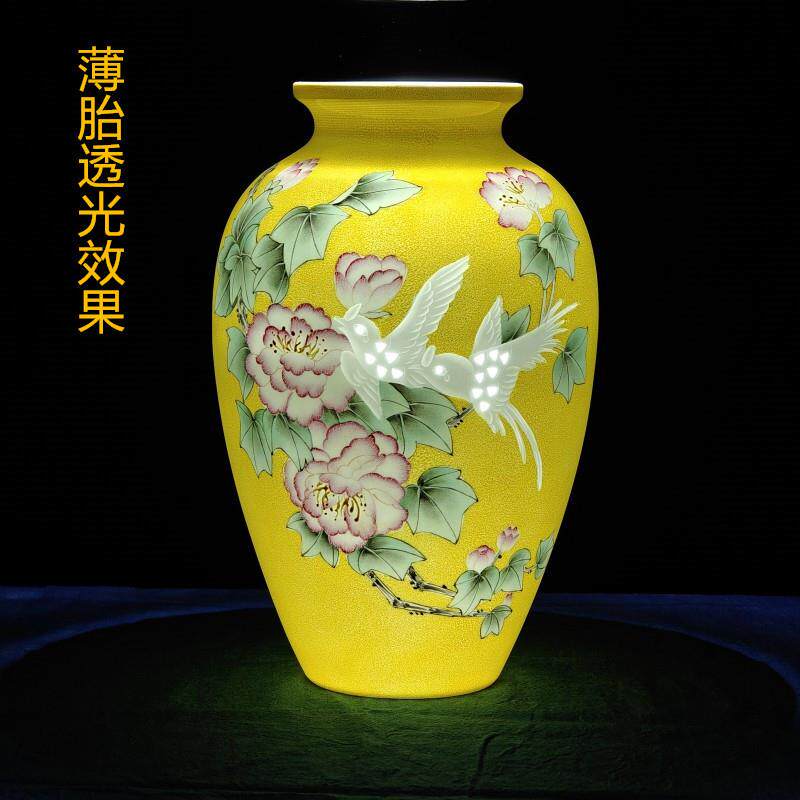 创意陶瓷花瓶名人手绘半刀泥薄胎玲珑透光家装居饰品客厅酒柜摆件