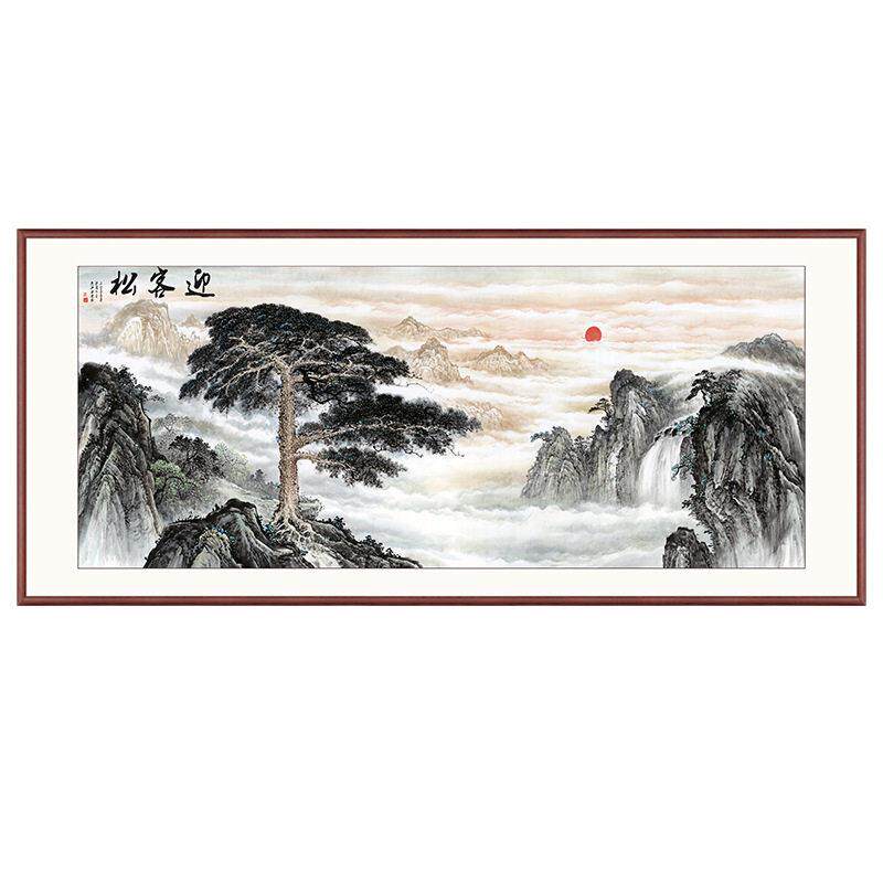 来图定制客厅沙发背景壁画有山无水山水画公室靠山图挂画迎客松