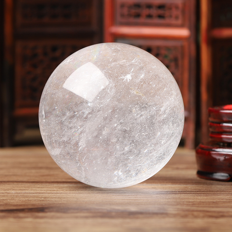 Natural white crystal ball ornaments, white high-end living room, home furnishing, rough stone polishing, support identification, gifting, factory direct sales