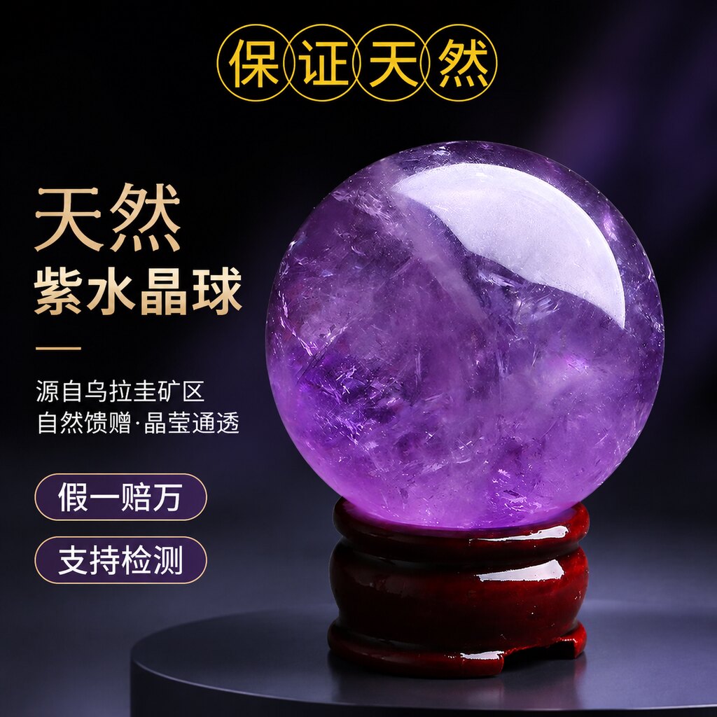 天然紫水晶球招财风生水起官方旗舰店乌拉圭紫色原石真水晶球摆件