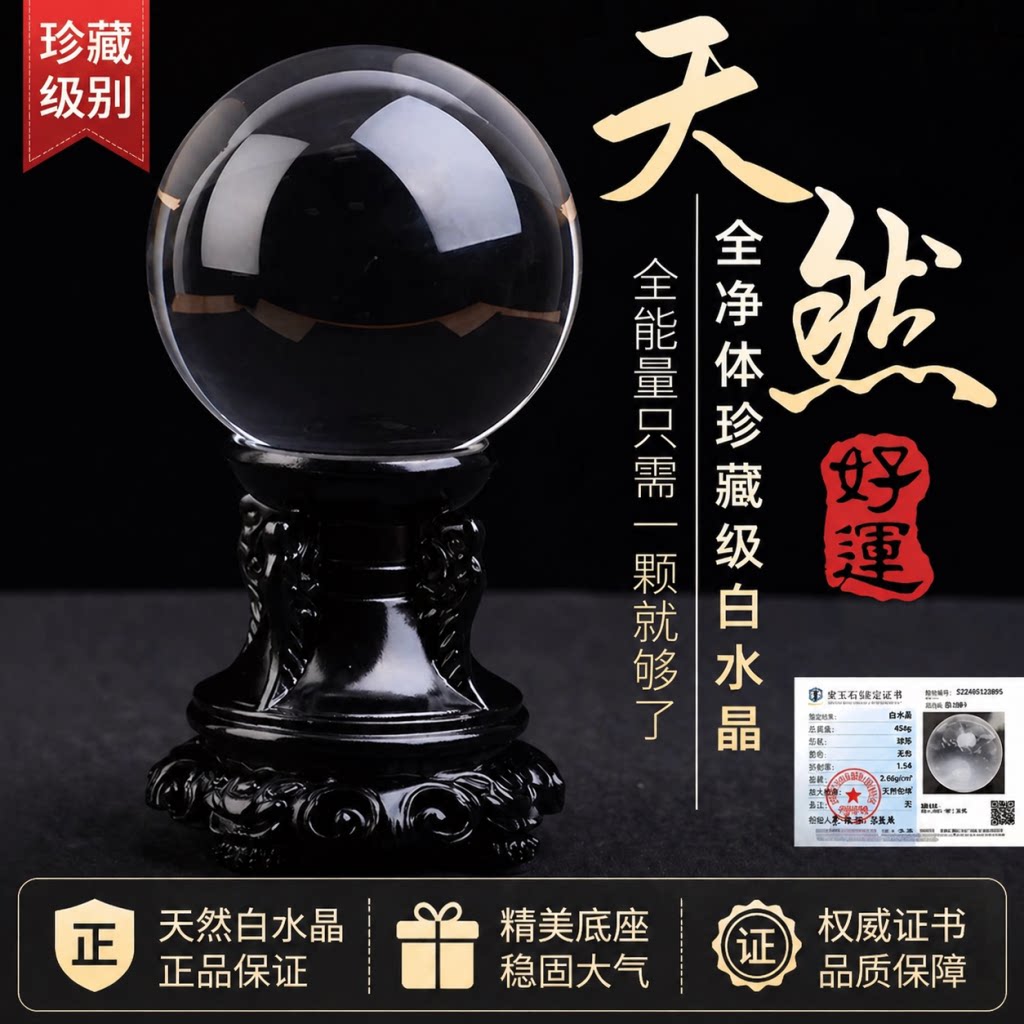 天然全净体5A级白水晶球