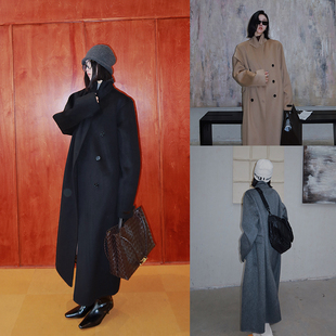十三粥 高级时髦宽松羊毛大衣过膝毛呢保暖双面呢外套冬 韩剧女主
