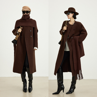 十三粥 爱丁堡日记 美利奴绵羊毛大衣女冬宽松遮肉挺阔有型保暖