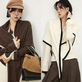 针织毛衣女秋冬设计款 绵羊毛时尚 披肩真两件毛衣 柔光叠曲 十三粥