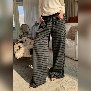 女冬宽松遮肉加厚保暖经典 慵懒休闲条纹长裤 百搭 冬日常客 十三粥