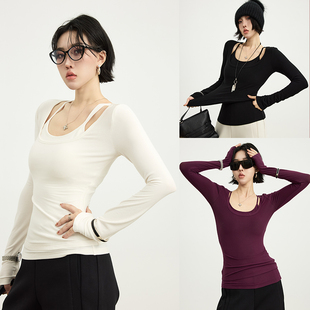 U领针织上衣女秋冬时尚 经典 百搭真两件背心上衣 欲感速成 十三粥