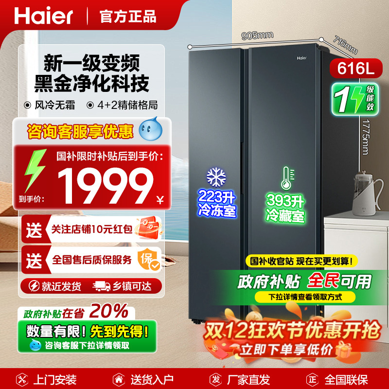 双开大容量|风冷无霜|海尔616升