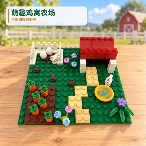 积木兼容乐高积木拼装玩具农场主题DIY益智拼插积木儿童创意搭建