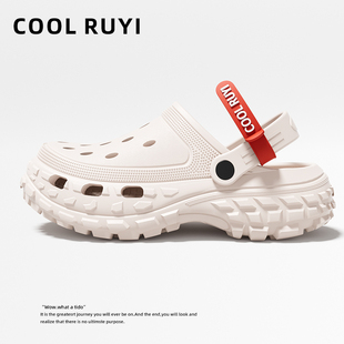 防滑沙滩增高踩屎感包头凉拖鞋 厚底洞洞鞋 2024新款 女款 夏 外穿夏季