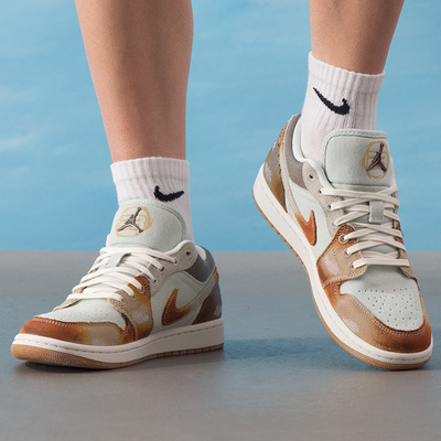 耐克NIKEAJ1男鞋 Air Jordan 1 Low蓝棕扎染休闲时尚复古低帮运动