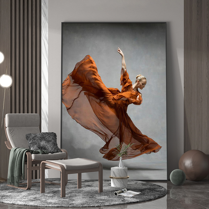 后现代意式轻奢客厅餐厅玄关装饰画舞蹈红裙女子背景墙壁艺术挂画