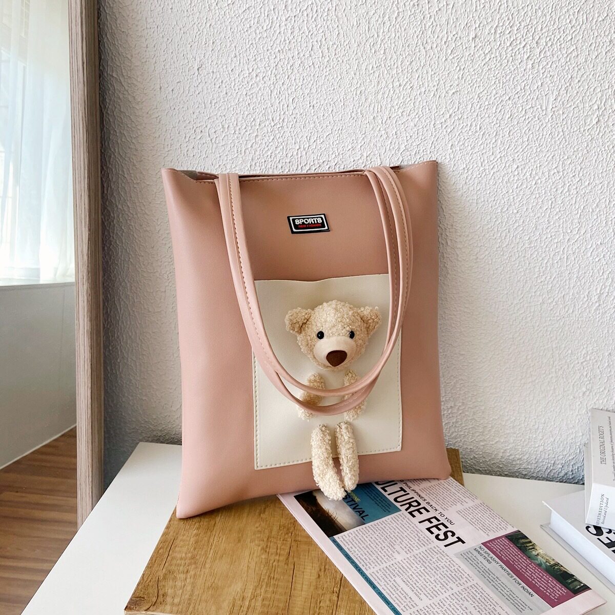 补课袋学生单肩包2021新款时尚可爱简约撞色大容量女孩手提托特包