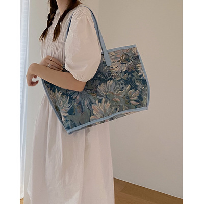 时尚风印花莫奈小众帆布包包