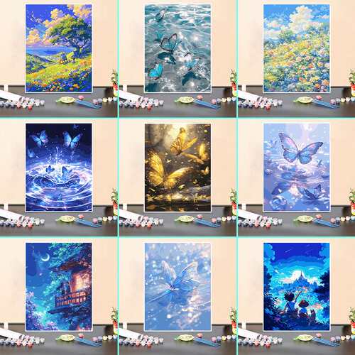 40*50风景数字油画蝴蝶diy数字油彩画填色画数字油画批货diy油画