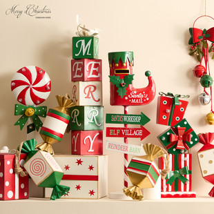 泓瀚圣诞节装 饰品大型圣诞铁艺邮箱摆件酒店商场橱窗场景布置道具