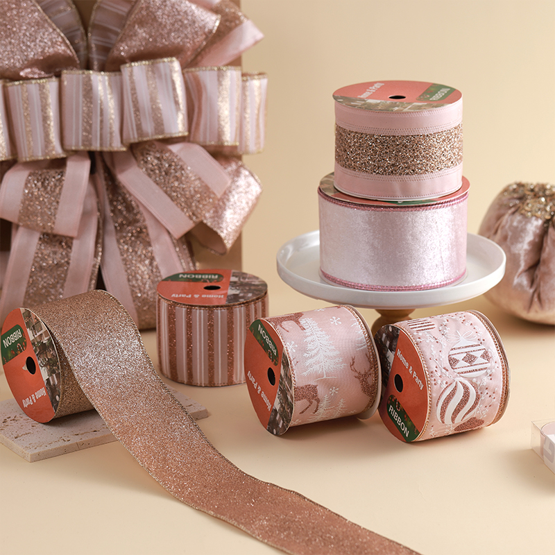 玫瑰金高档天鹅绒圣诞织带网红款