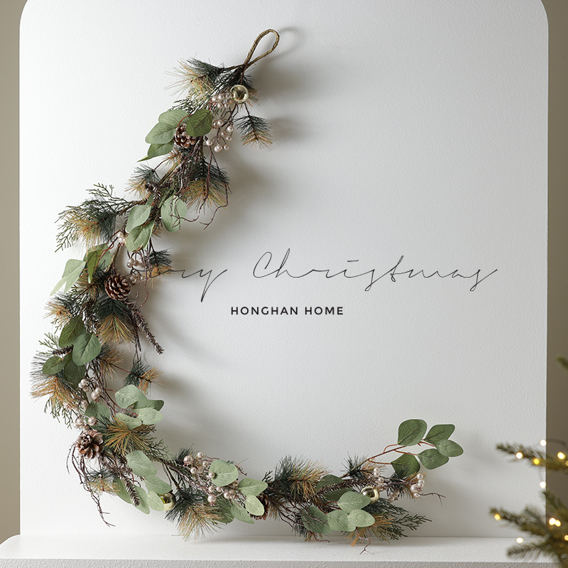 北欧尤加利圣诞花环森系拍摄道具