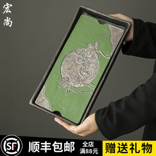 粗陶茶盘家用茶海沥水盘陶瓷圆形储水盘办公会客干泡茶台茶具托盘