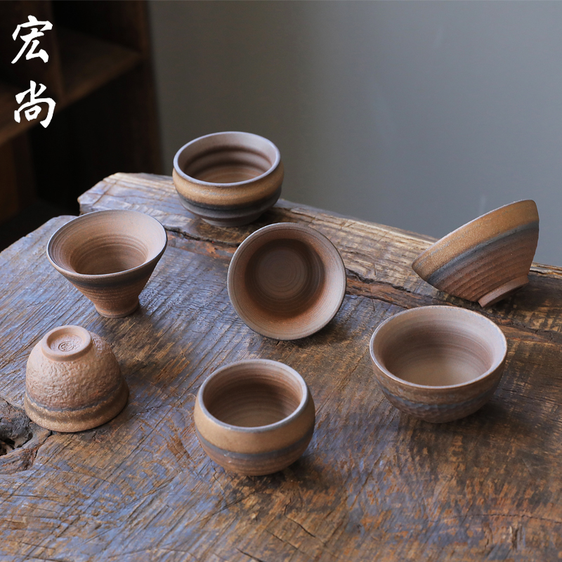 日式粗陶套装功夫茶具家用主人杯