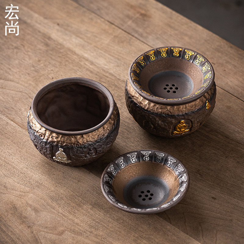 老岩泥敦煌茶洗手作复古粗陶茶盂水盂笔洗茶渣缸建水茶道零配