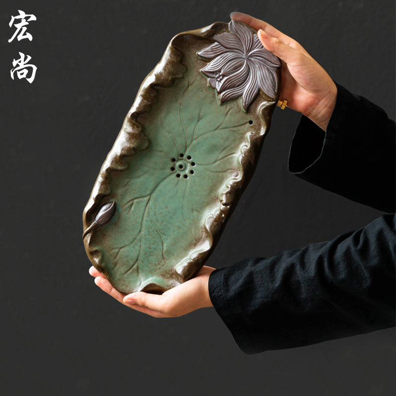 日式鎏金茶盘干泡盘茶台陶瓷