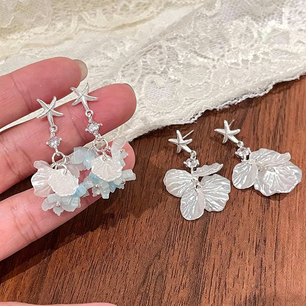 夏天海星贝壳花朵流苏银针耳饰轻奢高级感耳坠海边度假风仙气耳环