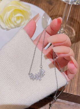 日韩新款甜美锆石花瓣项链夏季女高级感吊坠颈链小众设计感锁骨链