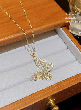 欧美跨境饰品高级感蝴蝶项链ins轻奢小众设计感吊坠时尚锁骨链女