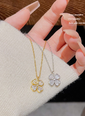 跨境新款小众设计感吊坠超闪花瓣锁骨链女高级感轻奢甜美钛钢项链