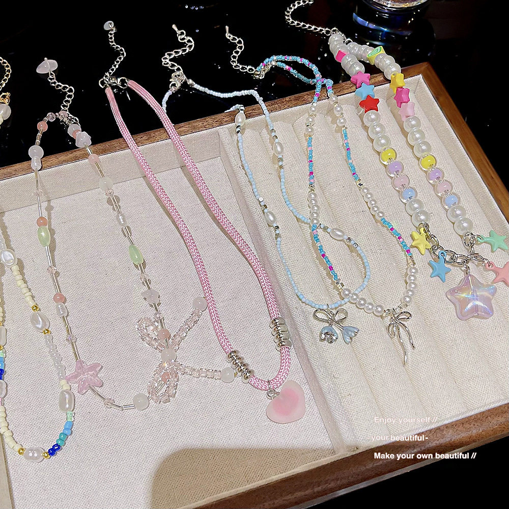 多巴胺彩虹串珠项链不掉色女夏季配饰高级感轻奢锁骨链设计感颈链