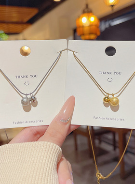 新款磨砂小金球钛钢项链简约高级感小众设计锁骨链不掉色潮搭配饰