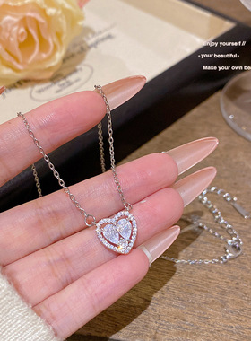 超闪爱心钛钢项链配饰女轻奢不掉色颈链吊坠小众设计感时尚锁骨链