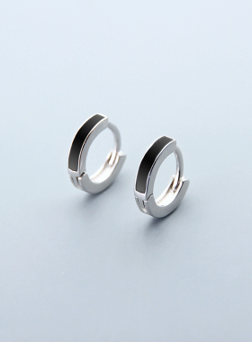 925银耳环女时尚复古黑色几何线条耳骨扣男小众简约百搭免摘耳扣