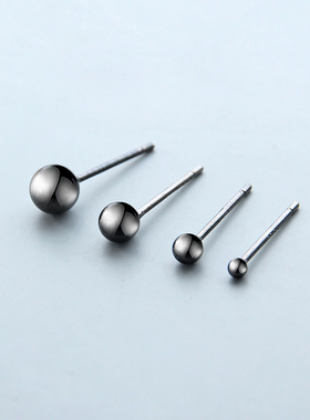 925银简约黑色豆豆耳钉女日韩冷淡风珠珠小巧男新款隐形养耳洞潮