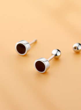 925银耳钉女简约通勤黑色圆形气质百搭时尚韩版经典耳骨钉男免摘