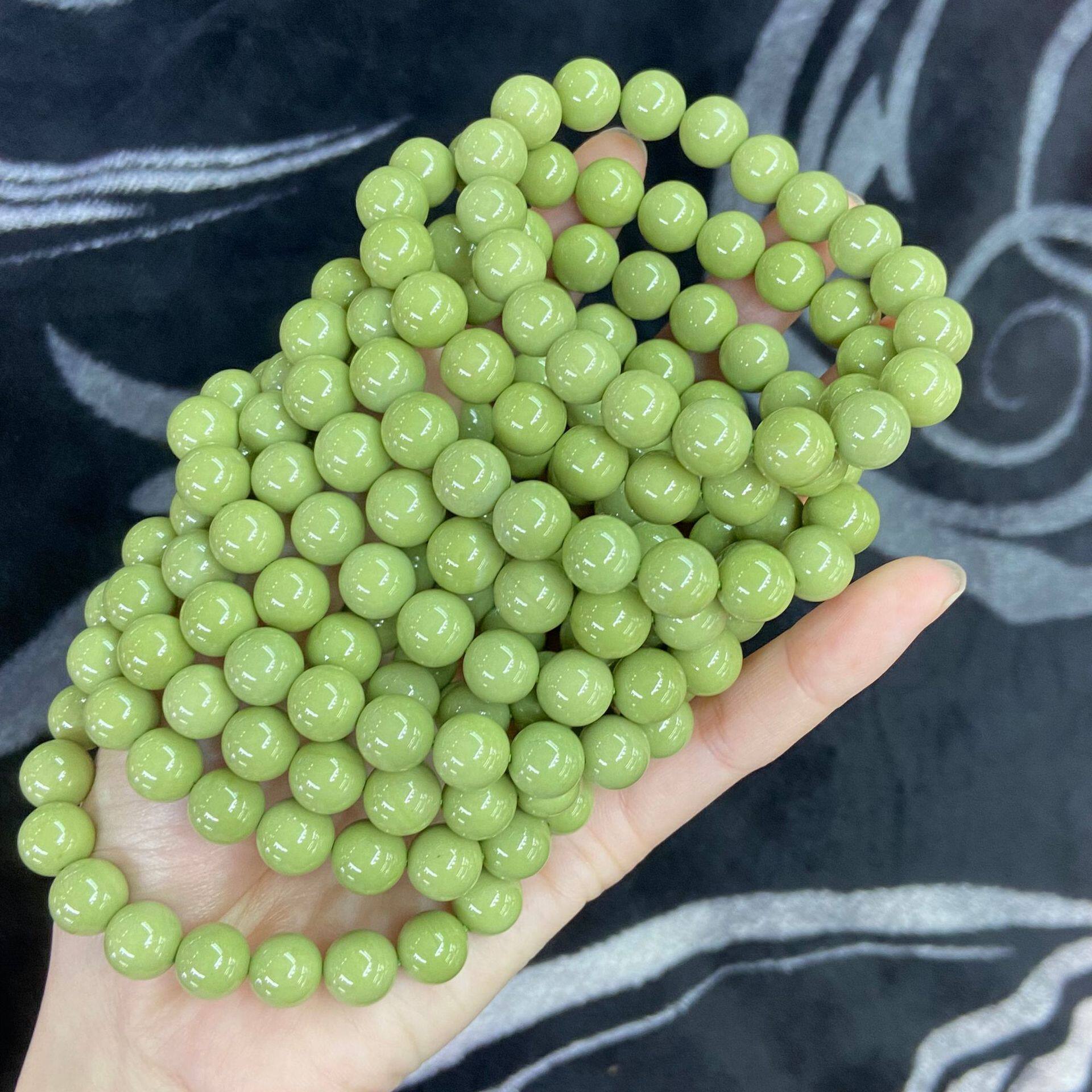 天然阿拉善彩玉玛瑙手串抹茶绿手链显白夏日 diy配饰牛油果绿圆珠