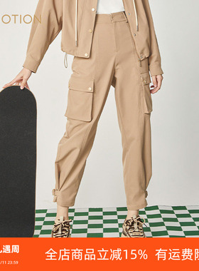 旗下芬岸女装商场同款秋季可束脚运动休闲直筒九分工装裤XI3F6002