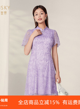 umisky优美世界专柜同款春气质显瘦蕾丝小礼服旗袍连衣裙SK1L1004
