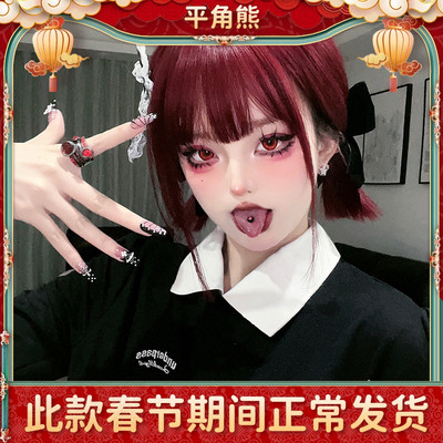 taobao agent 平角熊 Net red wig female short hair bobo head daily lolita short straight hair alignment bangs jk full wig