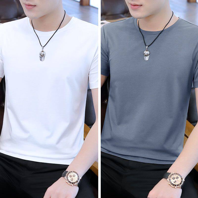 白色男士短袖t恤新款夏季圆领纯色修身体恤衣服黑色半袖打底上衣
